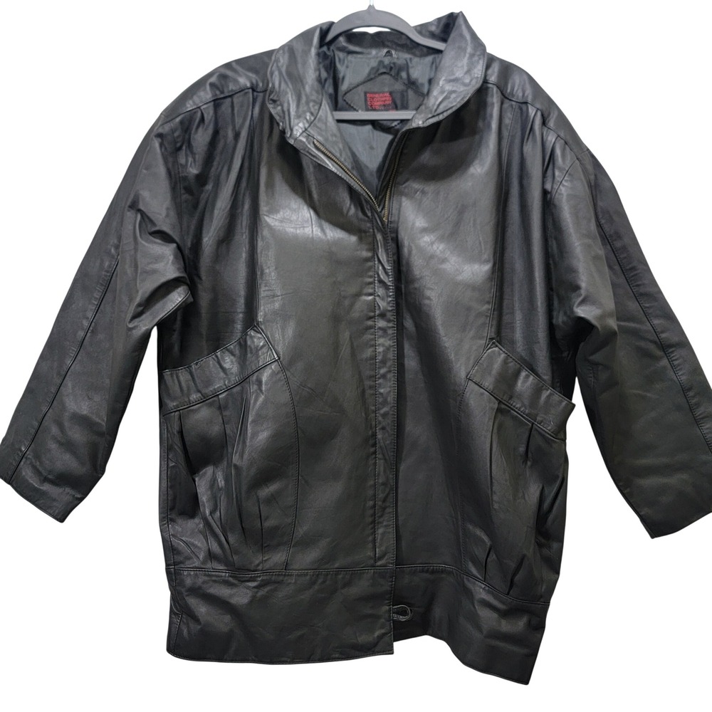 Vtg General Clothing Company Black Genuine Leather Mens Jacket MD Quarter L/S
